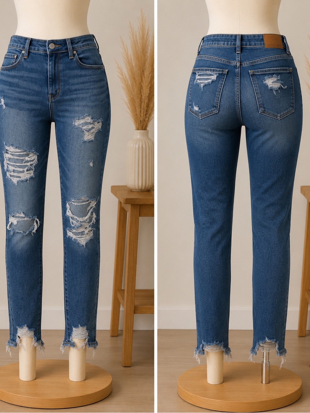American Eagle Outfitters Distressed High-Rise Ankle Jeans - Blue